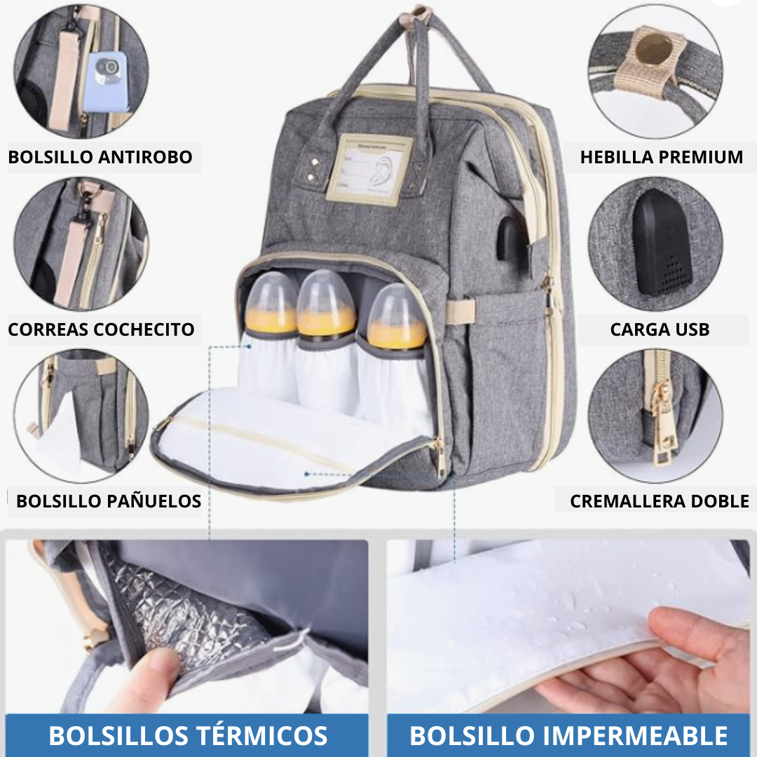 Mochila con Cuna y Cambiador. "MochiCuna" + 2 Ganchos Carrito ¡GRATIS!